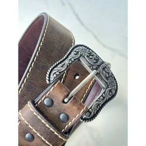 Ariat Brown Leather Western Belt Engraved Silver Buckle A1523402 L